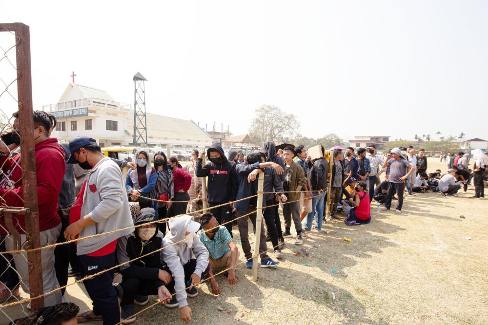 Voters line up to cast their votes outside a polling station in Ghaspani I Assembly Constituency on February 27. (Morung Photo)